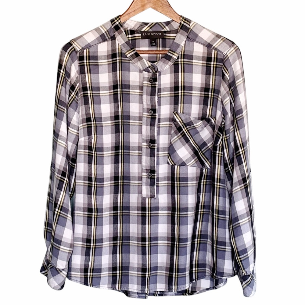 Lane Bryant Plaid Button Cuff Long Sleeve Tunic Size 18